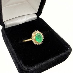 Stunning Marked 14k Gold Classic Emerald Diamond Ballerina Cluster Ring Sz 8