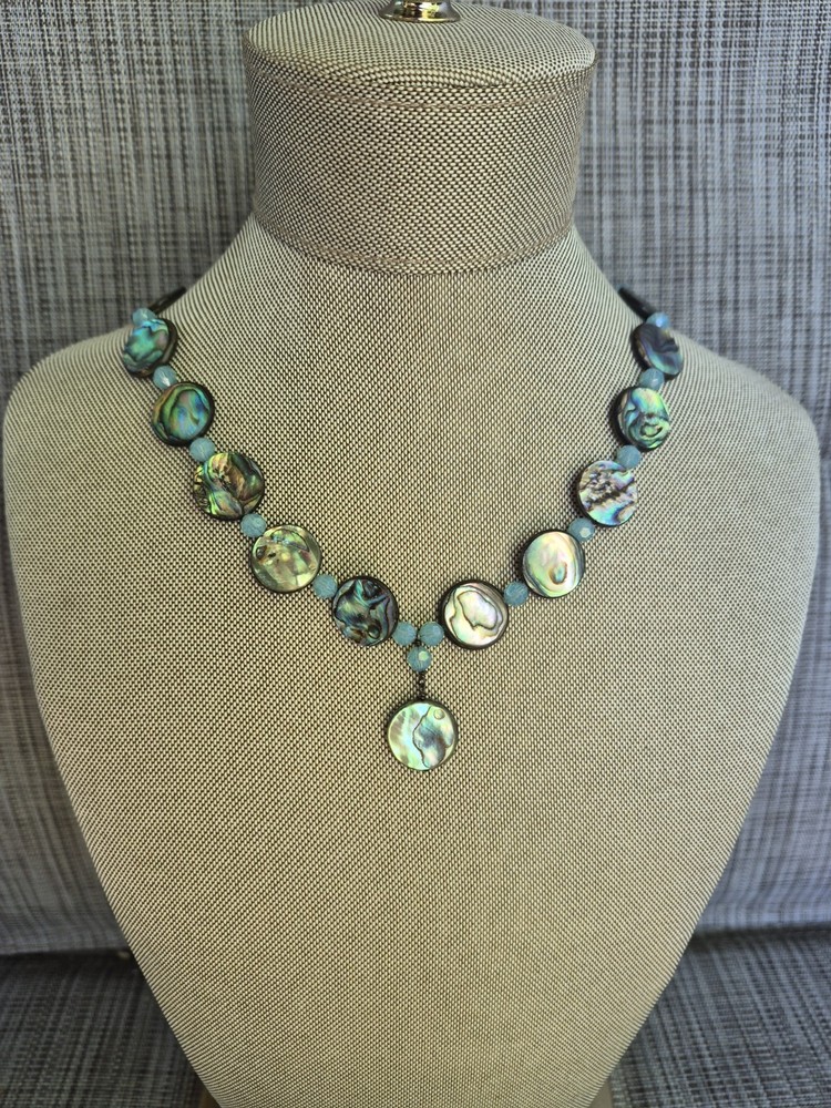 Vintage Abalone Shell And Crystal Necklace. One Of A Kind.