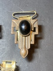 Vintage Art Deco Brass Toned & Black Pendant Statement Jewelry
