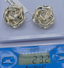 VTG 925 Sterling Silver Rose Statement Clip On Earrings 1.25″ Diameter NOS 23.2g