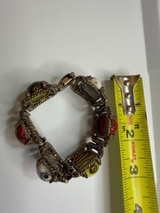 Vintage Chunky Swirl Art Glass Cabochon Link Bracelet Brass Retro 1950s Dungeon