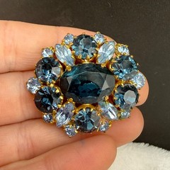 Vintage Rhinestone Brooch Blue Sparkle