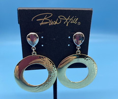 Birch Hill Gold & Silver-Tone Hoop Dangle-Drop Post Earrings New Old Stock Card