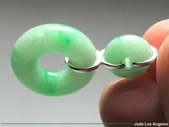 2 Donut Circle Apple Floral Green Jadeite Jade 18K White Gold Diamond Pendant