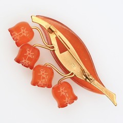 Vintage Russian Soviet Baltic Amber Lily of Valley Brooch 7ЯK USSR Brooch 1970s