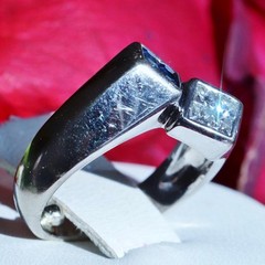 14k white gold sz 2.5 ring 0.32ct natural diamond treated sapphire vintage 4.55g