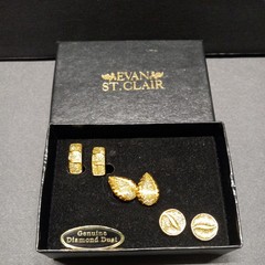 Evan St. Clair 3 Pairs of Gold Tone & Genuine Diamond Dust Clip On Earrings -Box