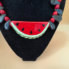 Flying Colors Watermelon Ceramic Vintage Necklace And Clip Earrings ds20