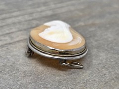 Carved Shell Virgin Mary Cameo Brooch Pin / Pendant 800 Silver Antique 1.25 Inch