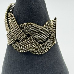 Vintage Brass Braided Mesh Wide Cuff Bracelet Boho Statement Open Bangle