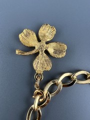 Vintage Charm Bracelet Gold Tone Curb Link Good Luck Clover Mandolin Germany