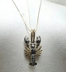 Vintage Lobster Charm Necklace / Brooch Pin Gold and Silver Jewelry
