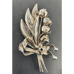 Vintage 1940s HOBE Sterling Silver Flower Bouquet Ribbon Brooch Pin 19.64g