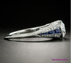2.50 Ct Blue Sapphire Deco Lab-Created Diamond Vintage Ring 14K White Gold FN