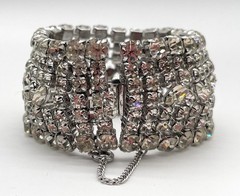 Vtg Estate Piece 7 Rows Rhinestones w/Safety Chain Runway Statement Mint