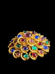 Monet Brooch Multicolor Mogul Gripoix Style Glass Cabochon Dimensional Runway
