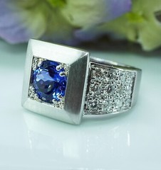 Giant 18g Vintage 2.3ct Gem Tanzanite Colorless Diamond Ring 18K White Gold Heav