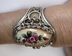 Vintage Unique Russian Enamel Painted Finift Jewelry Filigree Floral Ring #39