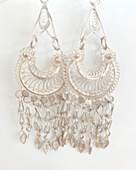 Vintage Sterling Silver Chandelier Earrings 70’s Hippie Artisan Boho Earrings