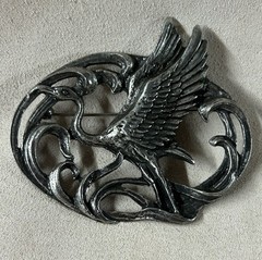 Antique Vintage Silver Tone Crane Bird Brooch