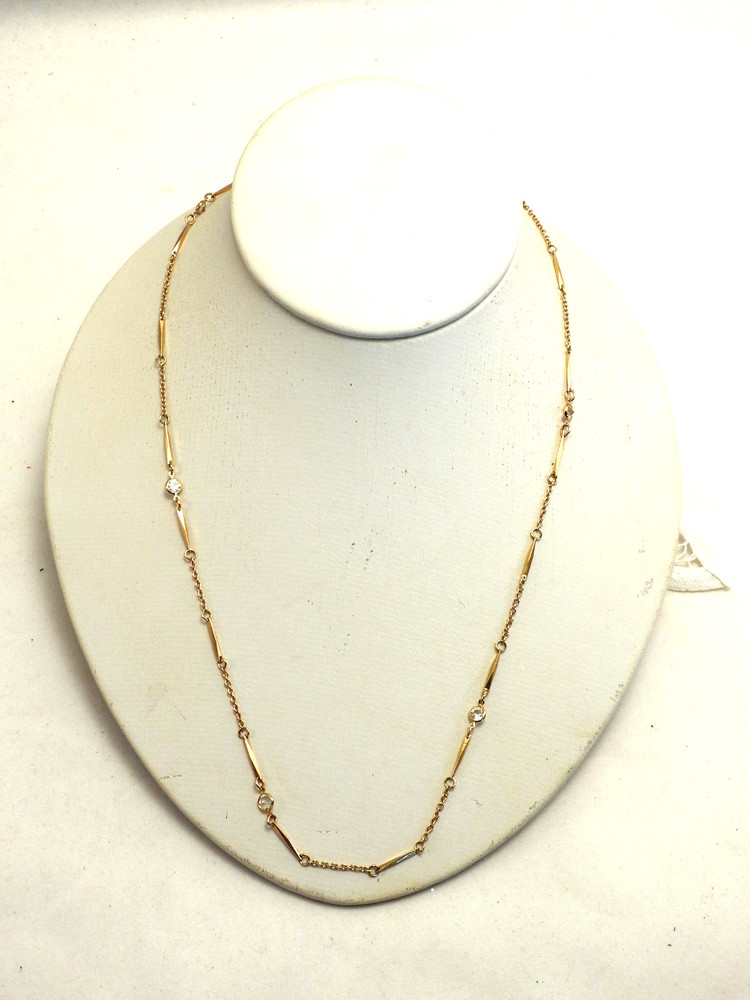 Vintage Necklace Gold Tone Delicate Bar Links / Crystals Very Elegant 20″
