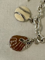 Sporty Girl Charm Bracelet-Enamel Charms On Silver Tone-Soccer-Golf-Balls-Helmet