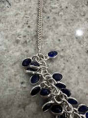 Vtg Sterling Silver 925 Blue Cabochon Stone Statement Necklace, 21in Long