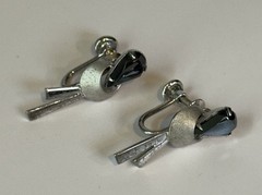 Vtg Sterling Silver Black Faceted Stone Screw Back Dangle Earrings Mid Century