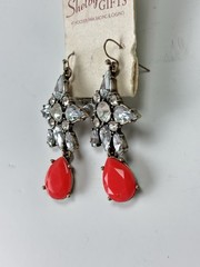 Red Teardrop Chandelier Earrings Crystal Rhinestone Gold Tone-Statement Earrings