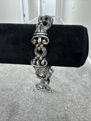 Vintage Pewter Distinctive Scroll Design with Gold Tone Accents 7” Bracelet 37 G