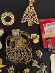 Vintage Christmas Holiday Jewelry Lot Brooches / Pins ~ Earrings ~ Key Ring