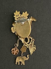 Vtg. Brooch 3-tone Brass Copper Tri Color 3” Giraffe Elephant Pin Boho Career