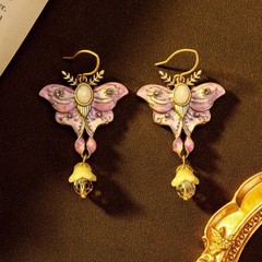 Vintage European Butterfly Enamel Drop Earrings Gold Crystal Victorian Jewelry
