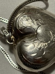 Vintage 925 Sterling Silver Engraved Puffy Heart Necklace 20” Woman’s Jewelry