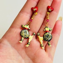 Lunch At The Ritz LATR Poodle Dog signed Earrings VTG Pierced Dangle Enamel 80s