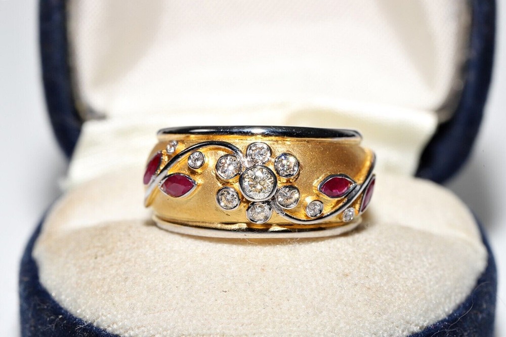 Vintage Style Flower Leafy Vine Band 2 Ct Lab Created Ruby 14k Yellow Gold Over
