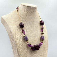Vintage Style Purple Beaded Illusion Necklace Bronze Tone Boho Statement Fashion