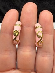 Vintage Veronese Sterling Silver Pierced Hoop Earrings Pink Enamel