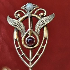 Antique Art Nouveau 10k Yellow Gold Stick Pin Red Almandine Garnet Seed Pearl