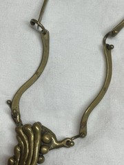 Nancy Aries Brutalist Necklace Copper And Brass 20″ Round Pendant 6″ Drop