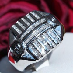14k white gold ring 1.00ct natural diamond size 8.5 vintage handmade 8.2gr Gab6