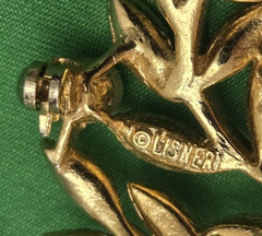 Vintage Signed Lisner Gold Tone Leaves Faux Pearl Brooch Pin 1 3/4″