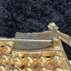 Vintage American Flag Rhinestone Brooch Gold Tone READ