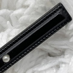 Vintage Onyx Bar Brooch Dainty Detailed Victorian Revival 1.25″