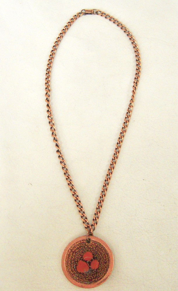 Vintage Signed Matisse Renoir Red Enamel Copper Pendant Necklace – “Gracelet”