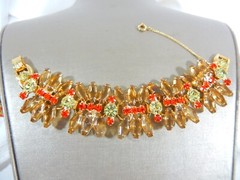 JULIANA D&E BOOK SET GRAND PARURE COFFIN RHINESTONES GOLD RED 5 PIECE SET