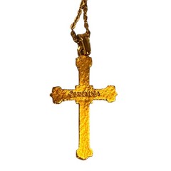 VTG Museum of Modern Art Cross Necklace Gold Tone Glass Jewels Byzantine Gothic