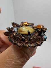 Vintage D&E Juliana Japanned Amber Art Glass AB Rhinestone Floral Brooch Pin VTG