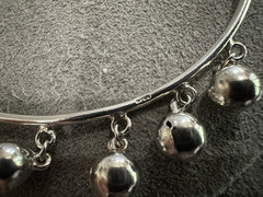 Vintage Sterling Silver Bell Ball Bali Bangle Bracelet Adjustable Small Size