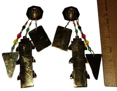 Vtg Enamel Lunch at Ritz Stop Sign Signals Traffic Light Pierced Dangle Earrings